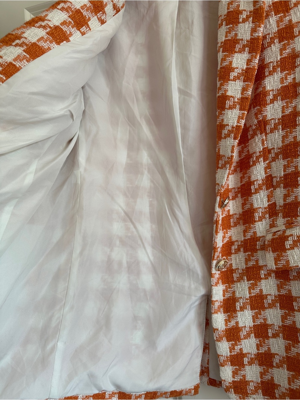 H&M Orange & White Checked Tweed Blazer - Picture 5 of 12